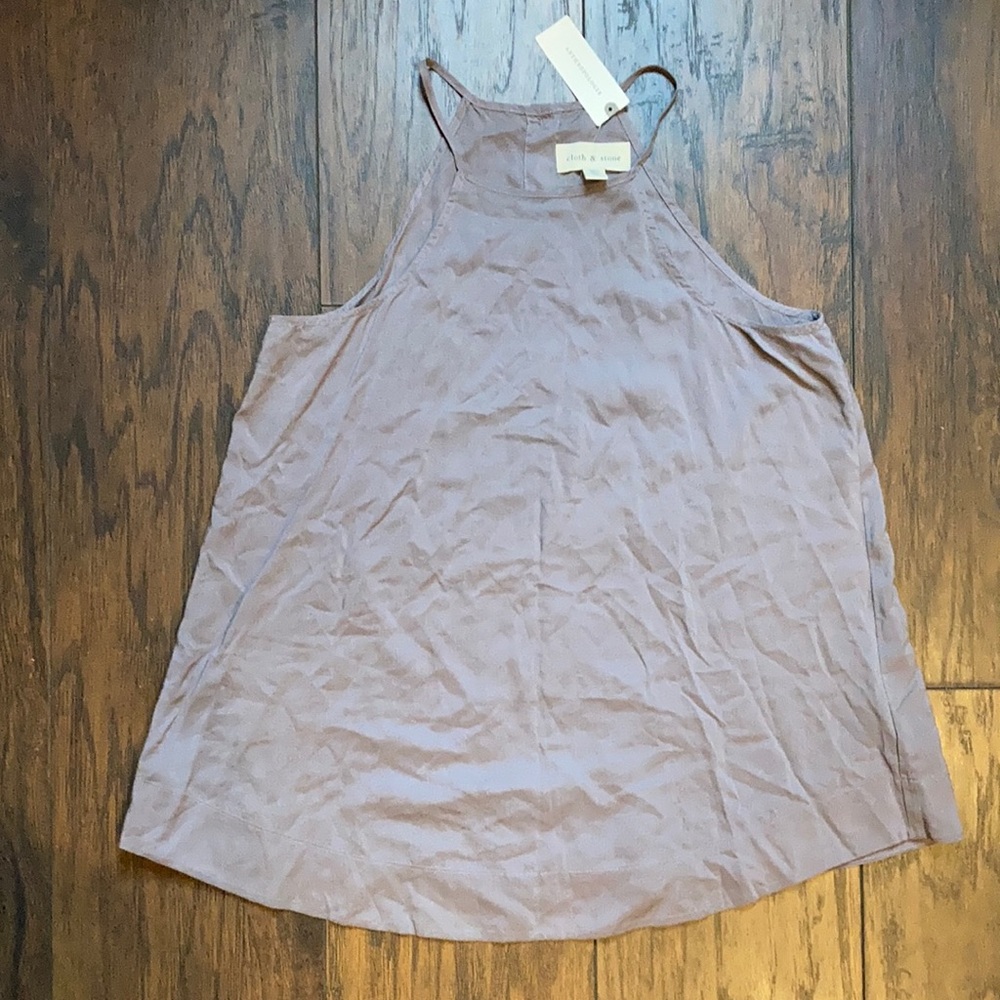Anthropologie Cloth & Stone Gray Hi Neck Button Back Tank